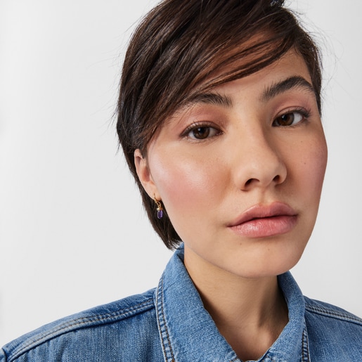 Pendientes con baño de oro 18 kt sobre plata y amatista TOUS Good Vibes