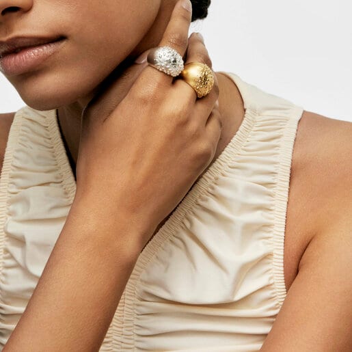 Domed ring with 18kt gold plating over silver Dybe