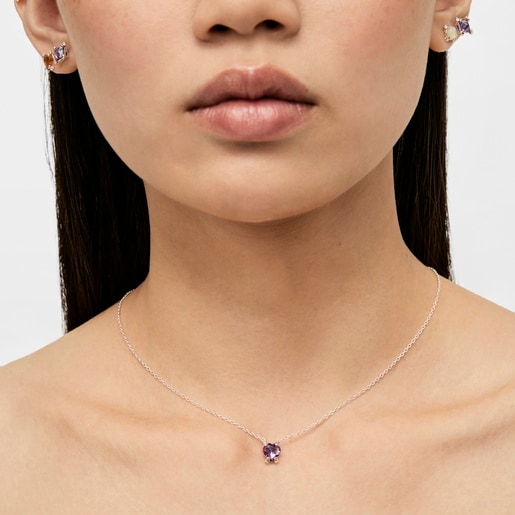 שרשרת עם אבן חן אמטיסט בצורת לב מכסף