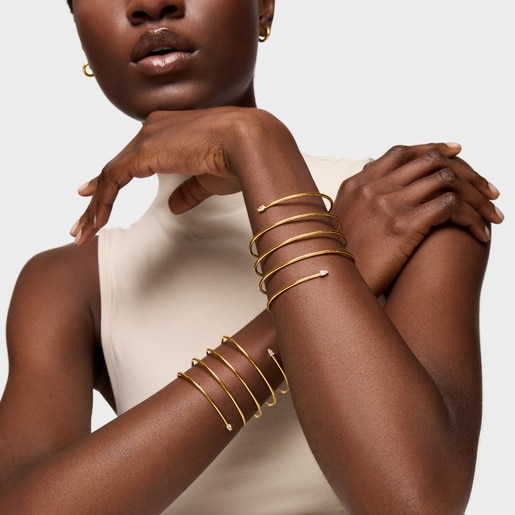 Pulsera esclava doble con baño de oro 18 kt sobre plata y diamantes creados en laboratorio Lio LGD