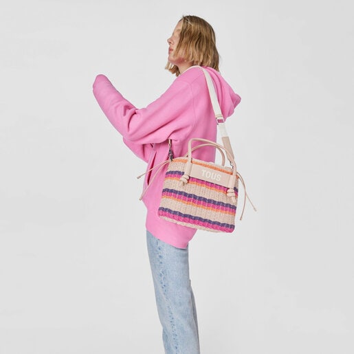 תיק סל Scoubidou בינוני בצבע חום עדין