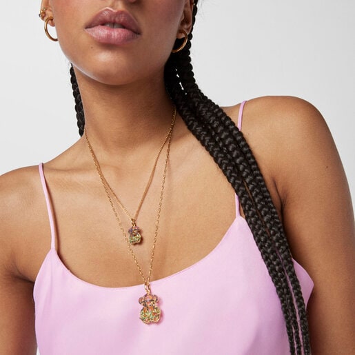 Dije grande Costura con baño de oro 18 kt sobre plata y gemas