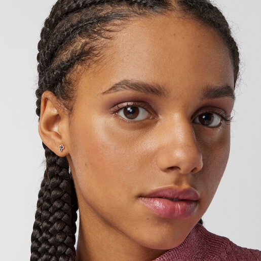 Серьги с крестиками Motif из розового вермеля со шпинелями