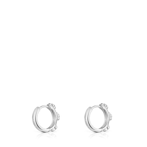 Silver Bold Motif flower motif Hoop earrings