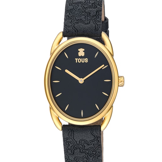 Montre analogique Dai en acier avec bracelet en cuir Kaos noir