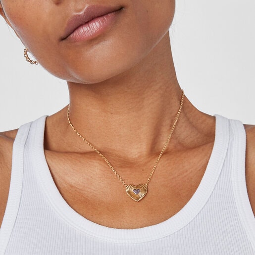 Silver vermeil Necklace with rhodolite heart Iris Motif