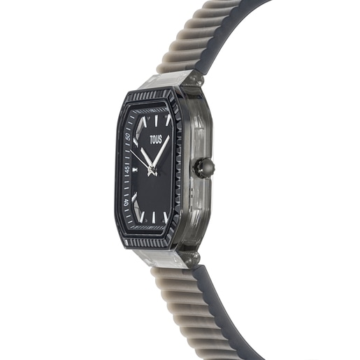Reloj analógico de acero IP negro con zirconitas Gleam Fresh