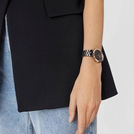 Reloj analógico con brazalete de acero IP gris y acero IPRG rosado S-Band