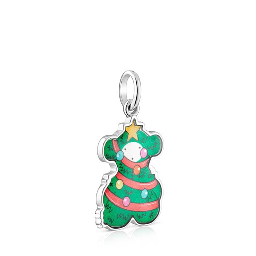 Silver Xmas Collection tree bear Pendant with mother-of-pearl  