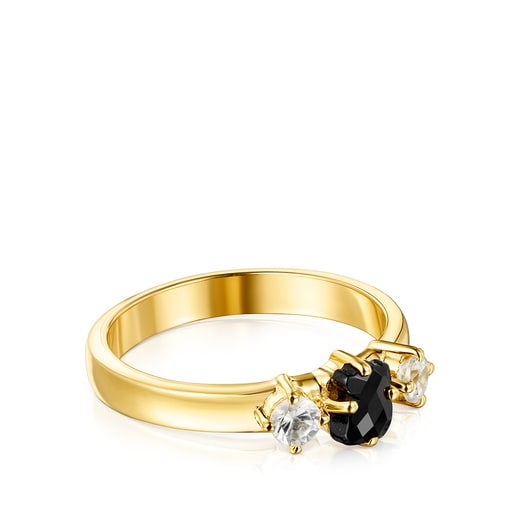 Silver Vermeil Glaring Ring with Onyx and Zirconia