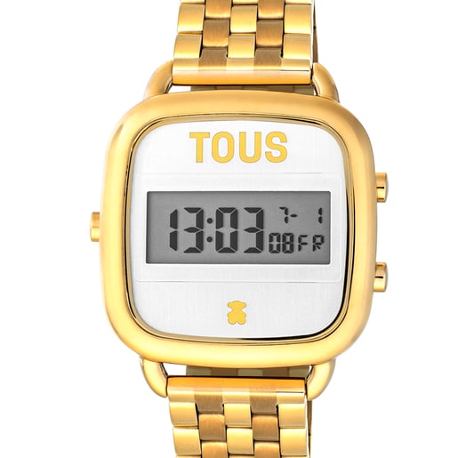 D-Logo Digital watch with gold colored IP steel strap