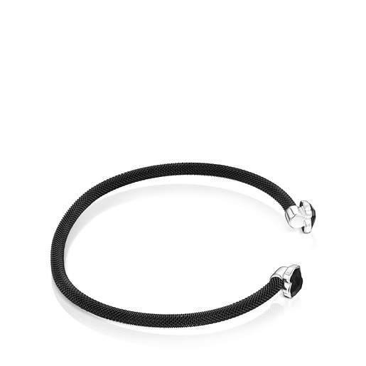 Fine black IP Steel Mesh Color Bracelet with Onyx