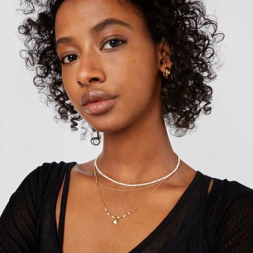 TOUS Silver vermeil heart Necklace San Valentín with cultured pearls |  Plaza Las Americas