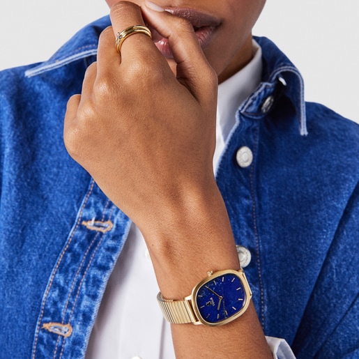 Reloj analógico Heritage Gems de acero IP dorado con esfera de Lapislázuli