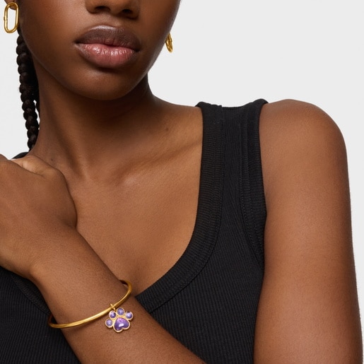 Dije huella con baño de oro de 18 kt sobre plata y amatista Medallions