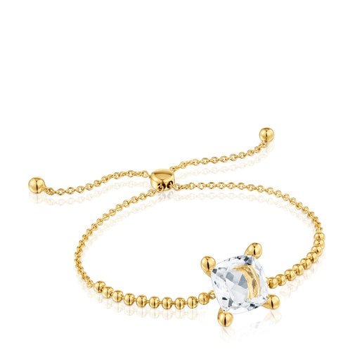 Pulsera cadena con detalles en baño de oro 18 kt sobre plata y cuarzo cristal de roca Color White