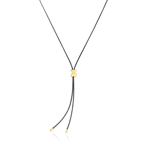 Collar largo con oso de oro 14 kt y caucho Bold Motif