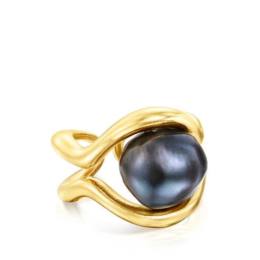 Silver vermeil Hav double Ring with gray pearl