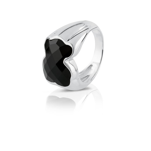 Silver TOUS Color Ring with faceted Onyx 1,3cm.