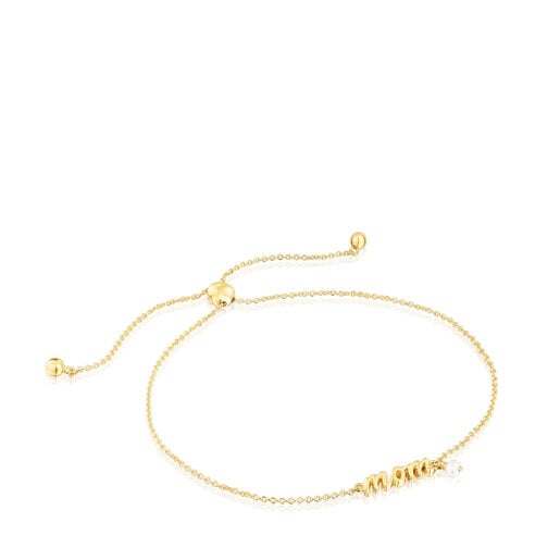 Armband TOUS Mama aus Gold mit Schriftzug Mom und Zuchtperle