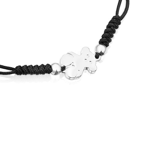 Pulseira Sweet Dolls urso em Prata e cordão preto