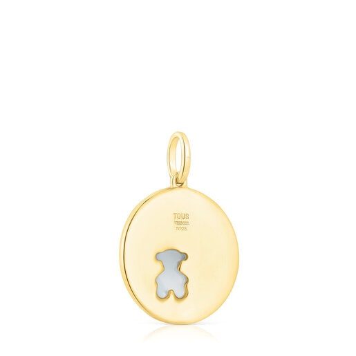 Silver vermeil Medallion pendant with diamonds and chalcedony bear Aelita