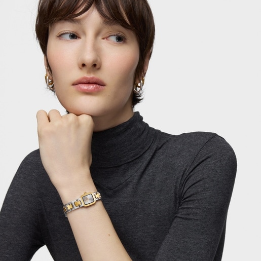 スティールとゴールドカラースティールブレスレットを組み合わせたアナログウォッチ Icon Time