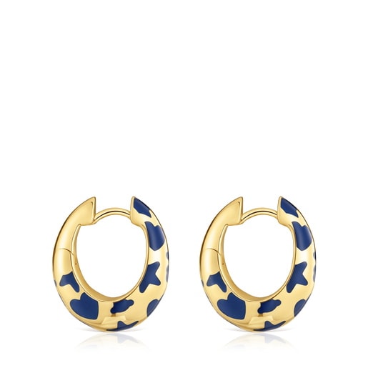 18ktゴールドコーティング・シルバーにブルーのモチーフをあしらったフープピアス Warm