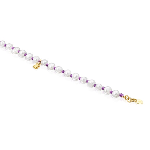 Lilac-colored nylon TOUS Joy Bits bracelet with pearls