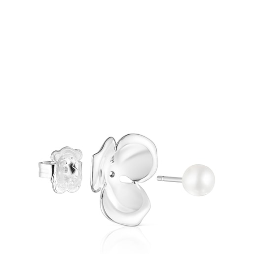 Pendientes flor de plata y perla Fragile Nature