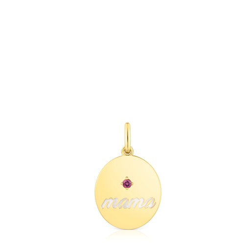 Silver vermeil Mama Reversible medallion pendant with mother-of-pearl and rhodolite TOUS Mama