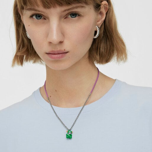 TOUS Instint LEETY mauve elastic Necklace with steel and mother-of-pearl