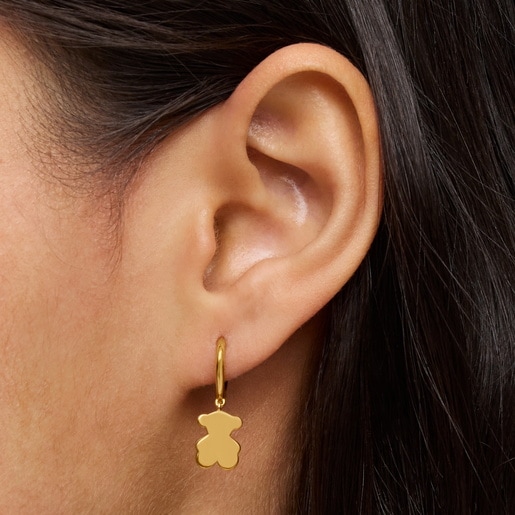 18kt gold plating over silver Hoop earrings with 18kt gold plating over silver and bear pendant charm TOUS Sweet Dolls