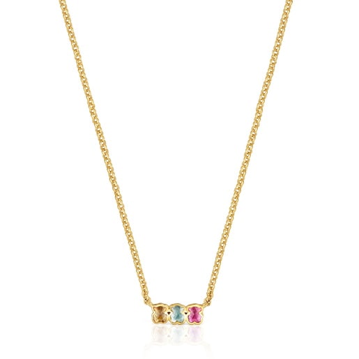 Colar curto com banho de ouro de 18 K sobre prata e pedras preciosas criadas em laboratório Icon Color LGG