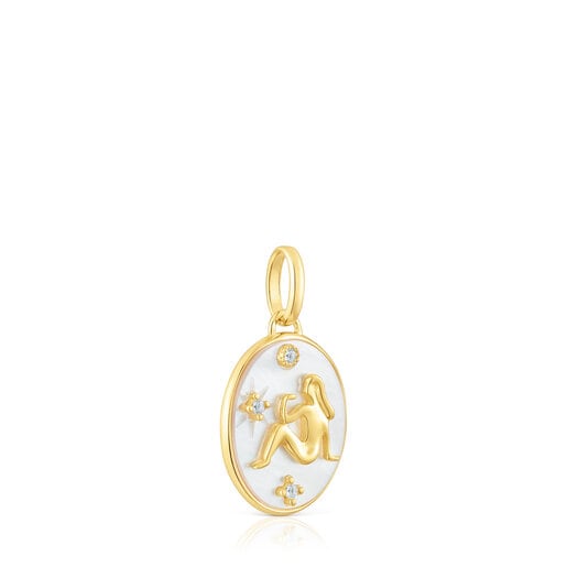 Pendentif Vierge en argent vermeil avec nacre et topazes TOUS Horoscope