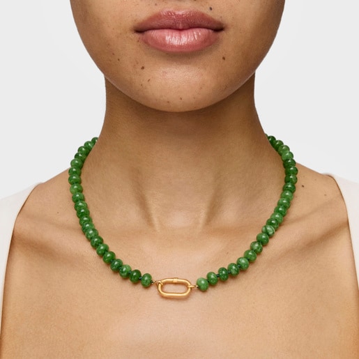 Hold Oval Choker with 18kt gold plating over silver and green quartzite