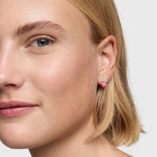 أقراط من الفضة مُرصّعة بالرودونايت من تشكيلة Icon Mesh