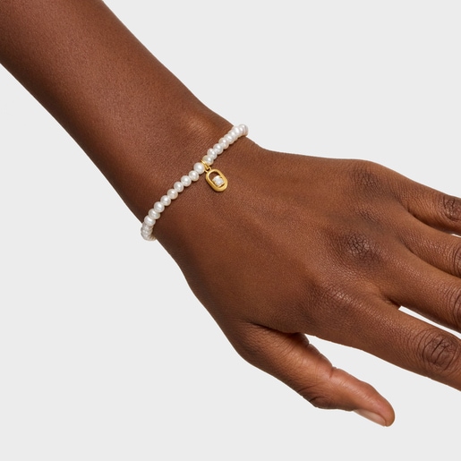 Pulsera elástica con nácar y baño de oro 18 kt sobre plata Camille