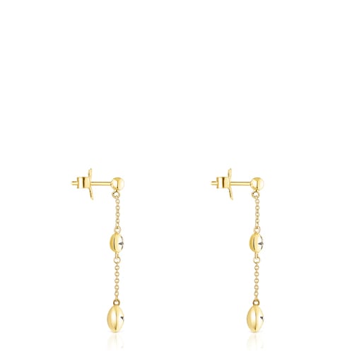 Long gold Magic Nature Earrings with diamonds