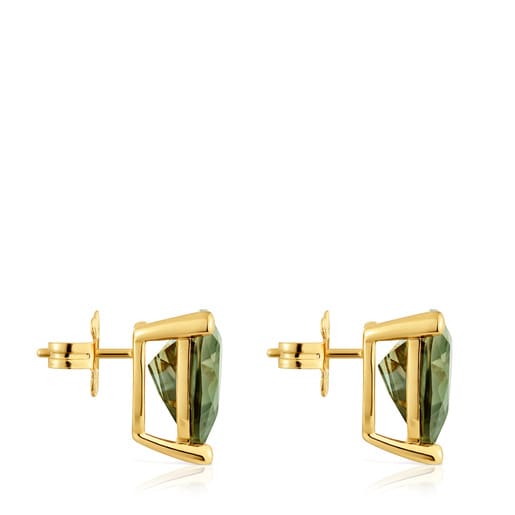 Earrings in 18kt gold plating over silver and green spinel created in the TOUS Color Lab