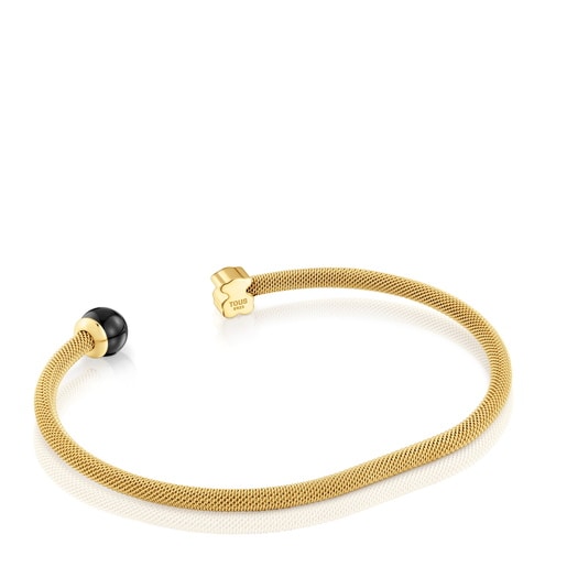 Pulsera esclava de acero dorado y ónix Icon Mesh