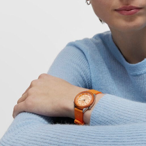 Reloj analógico naranja de acero Mini Self Time