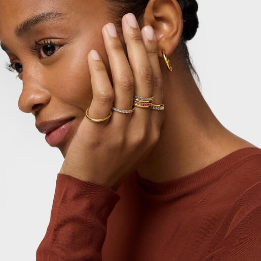 18kt gold-plated silver Double ring with gemstones TOUS Straight