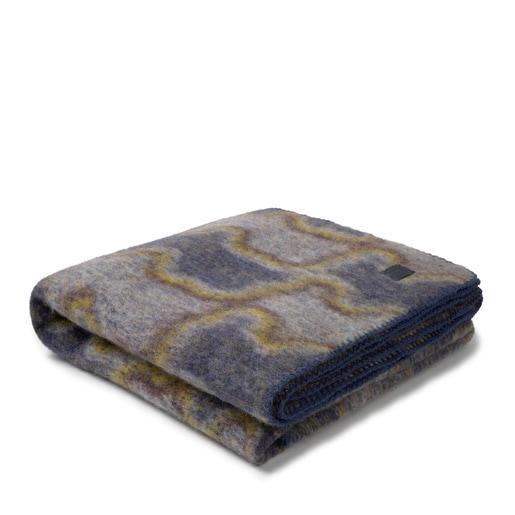 Navy blue and taupe Blanket TOUS Bear Waves