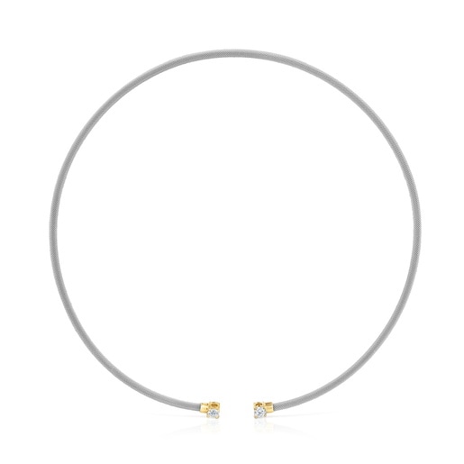 Collier ouvert en acier, or 14 ct et diamants créés en laboratoire TOUS Mesh LGD