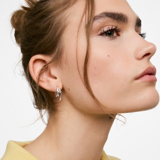 Silver Double hoop earrings TOUS Straight