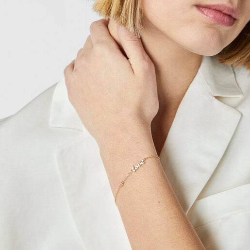 Gold Crossword Love Bracelet with diamonds | TOUS