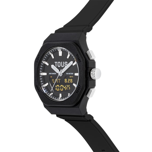 Reloj analógico/digital de acero y brazalete de nylon negro Bet