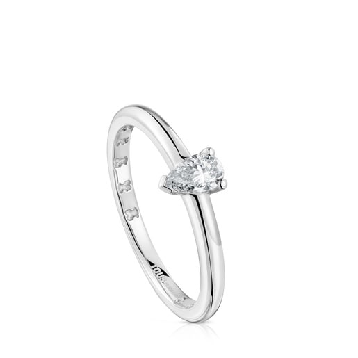Anillo solitario de platino con diamante talla pera creado en laboratorio Les Classiques LGD