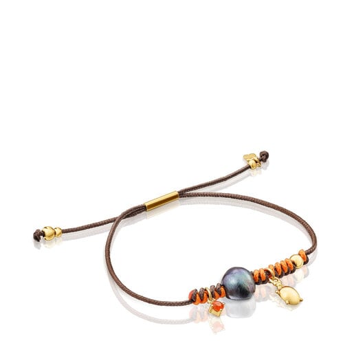 Bracelet Virtual Garden en nylon avec cornaline et perle de culture grise
